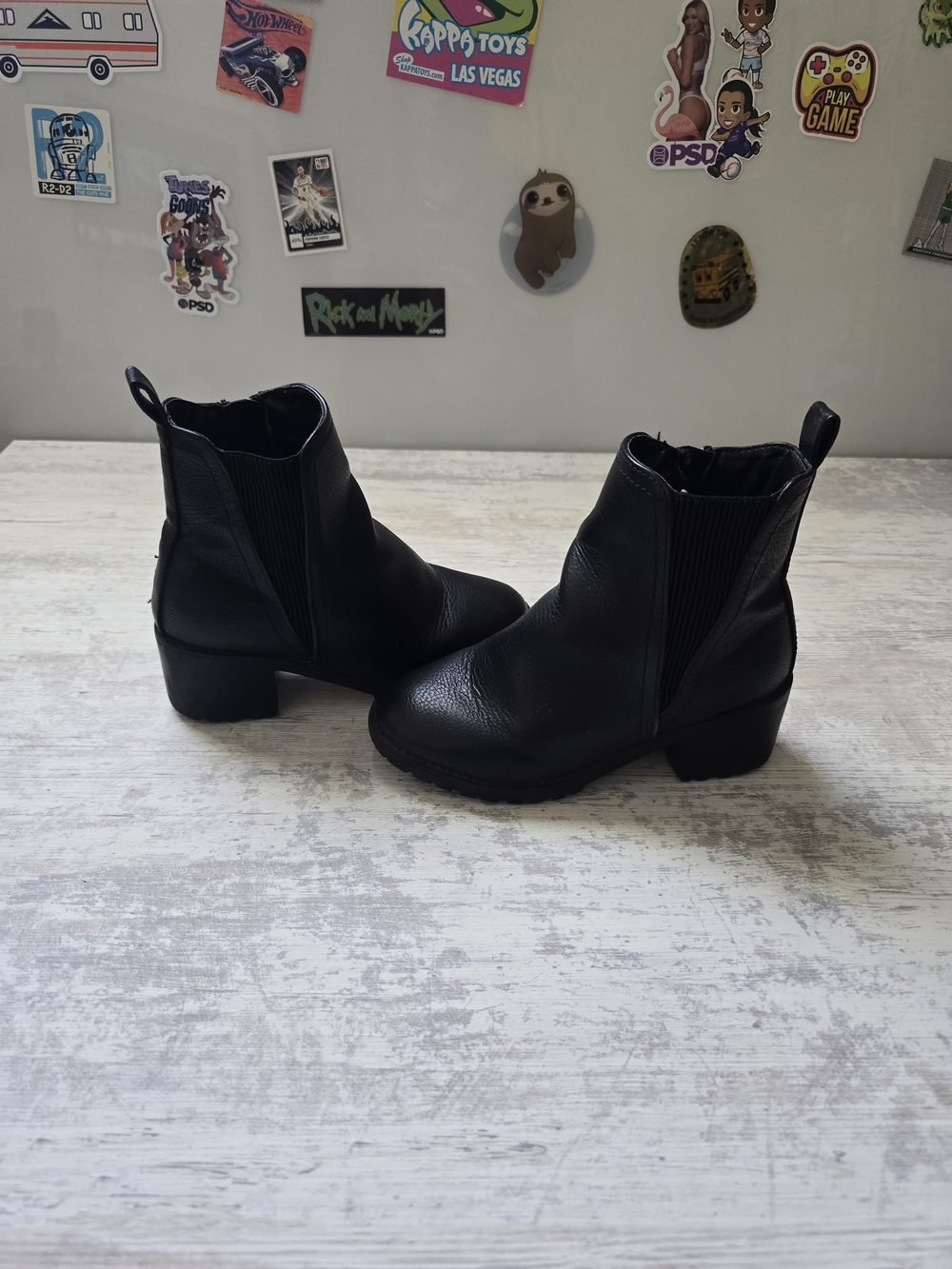 Little Girls Black Leather Ankle Booties